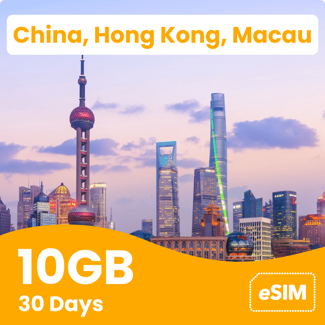 China, Hong Kong, Macau eSIM 10GB 30 Days