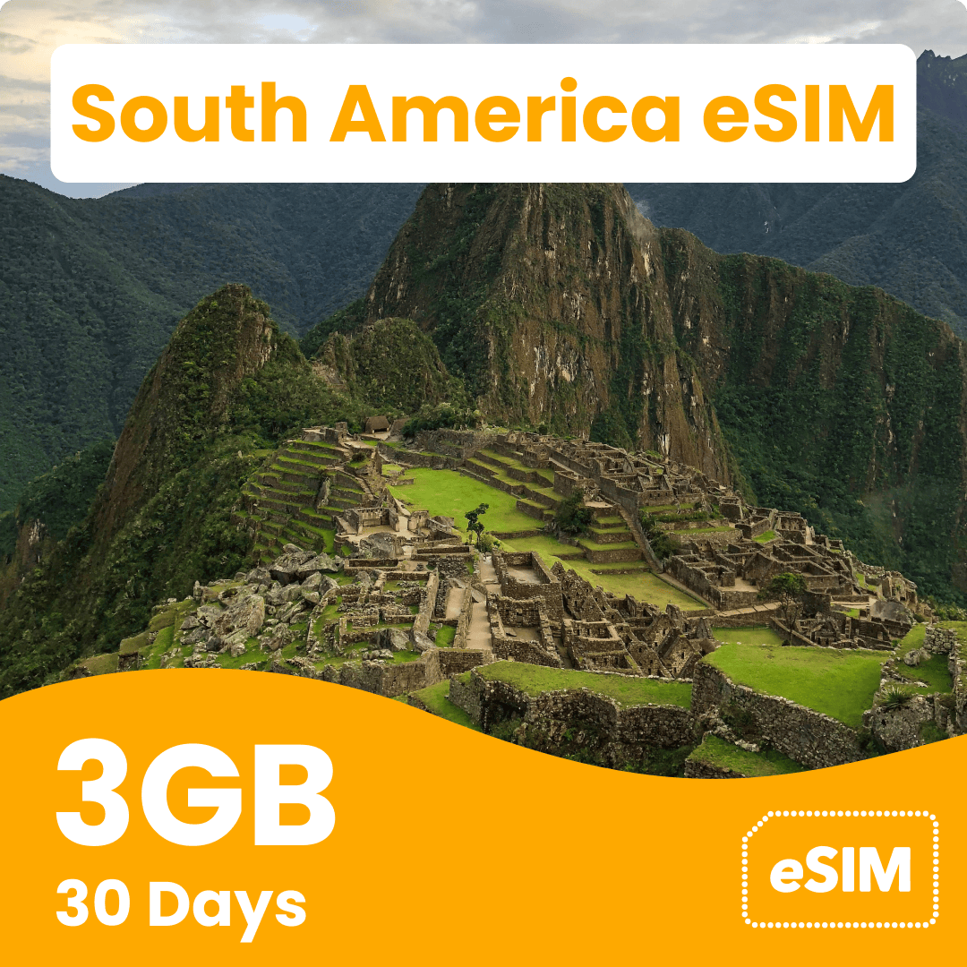 South America eSIM with 3GB data, 30 days