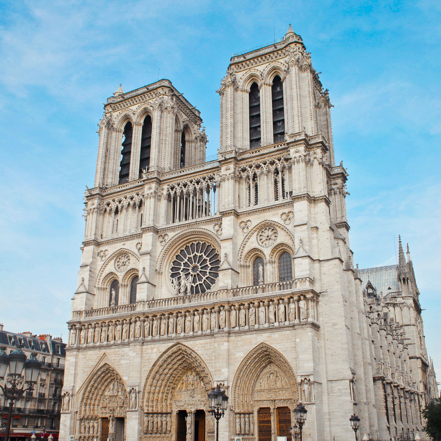 Notre Dame Cathedral with clear blue skies