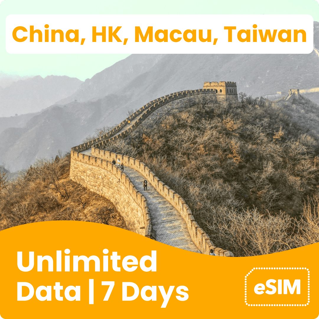 eSIM Unlimited Data for China, HK, Macau, Taiwan - 7 Days